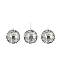 Disco kerstballen - 3x stuks - zilver - 8 cm - foam - spiegelbol/discobol