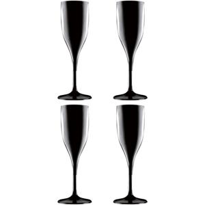 Champagne/prosecco flute - Set van 4x stuks - zwart - 150 ml - onbreekbaar kunststof - glazen