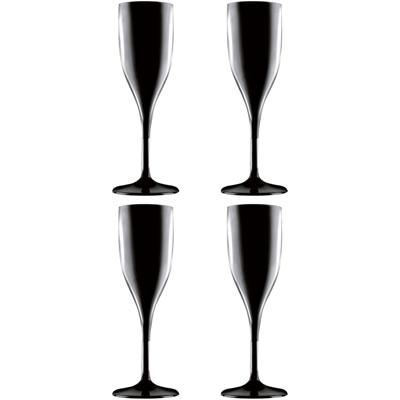 Champagne/prosecco flute - Set van 4x stuks - zwart - 150 ml - onbreekbaar kunststof - glazen