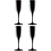 Champagne/prosecco flute - Set van 4x stuks - zwart - 150 ml - onbreekbaar kunststof - glazen