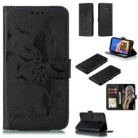 Feather patroon Litchi textuur horizontale Flip lederen draagtas met portemonnee & houder & kaartsleuven voor Galaxy J4 + (zwart)