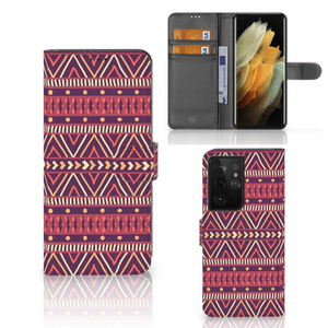 Samsung Galaxy S21 Ultra Telefoon Hoesje Aztec Paars