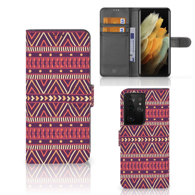 Samsung Galaxy S21 Ultra Telefoon Hoesje Aztec Paars Samsung Galaxy S21 Ultra Telefoon Hoesje Aztec Paars