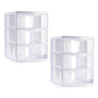 Ladeblokje/bureau organizer - 2x stuks - 3 lades - transparant/wit - L18 x B25 x H25 cm - plastic