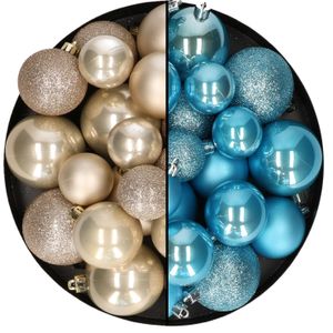 Kerstballen 60x stuks - mix ijsblauw/champagne - 4-5-6 cm - kunststof