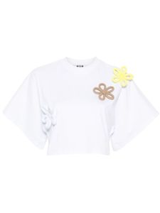 MSGM t-shirt crop à fleurs appliquées - Blanc