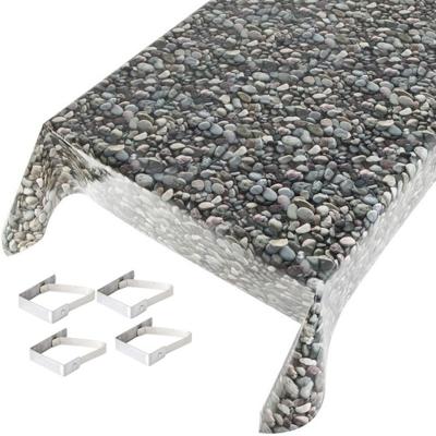 Buiten tafelkleed/tafelzeil stenen motief - 140 x 245 cm - met 4 tafelkleedklemmen