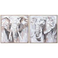 Schilderij Home ESPRIT Wit Bruin Grijs Olifant Koloniaal 80 x 3,5 x 80 cm (2 Stuks)