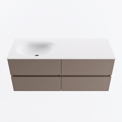 MONDIAZ VICA 120cm badmeubel onderkast Smoke 4 lades. Wastafel MOON links 1 kraangat, kleur Talc.