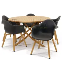 Tuinstoel Montreux zwart/hout met Milton tafel rond 130