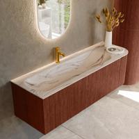 Badmeubel Mondiaz Kurve-Dlux | 145 cm | Meubelkleur Ruby | Wastafelkleur Nata | Solid surface | Wasbak linker zijde spoelbak | 1 kraangat