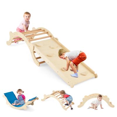 3 in 1 Klimladder Set Houten Boog Speelgoed met Klimmen en Glijbanen voor Kinderen 116 x 50 x 39 cm Naturel