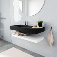 Mondiaz Alan badmeubel 100 cm solid suface planchet talc vrijhangend wastafel links 1 kraangat zwart