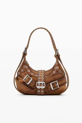 Middelgrote leren tas met gespen - MATERIAL FINISHES - U