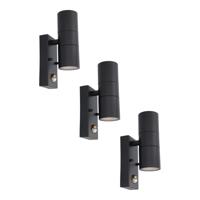Set van 3 Blenda Wandlamp Zwart - 4000K neutraal wit - 10 Watt 800 lumen - Bewegingssensor en Schemerschakelaar - IP44 Waterdicht - Up & Downlight voor buiten