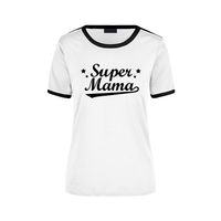 Super mama wit/zwart ringer t-shirt voor dames - thumbnail