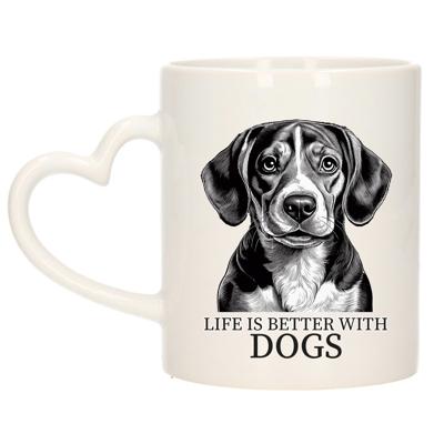 Cadeau mok voor honden liefhebbers - Beagle - wit - hartjes oor - keramiek - 300 ml