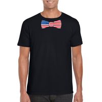 Zwart t-shirt met Amerika vlag strikje heren - thumbnail