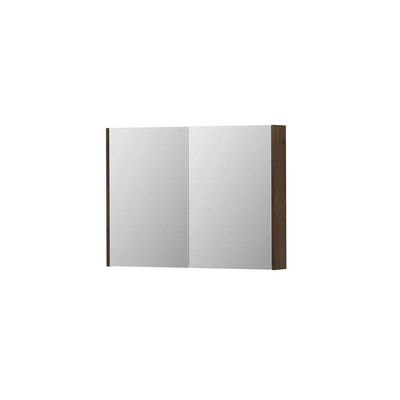 INK SPK2 Spiegelkast - 100x14x74cm - 2 deuren - dubbelzijdige Spiegel - schakelaar en stopcontact - MDF Fineer Chocolate 1105323