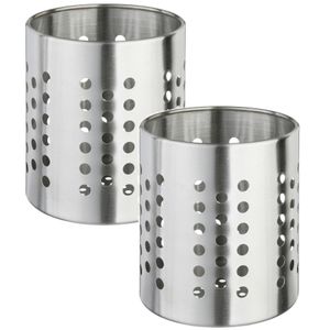 Set van 2x stuks ronde keukengerei houder zilver 13,5 cm van RVS