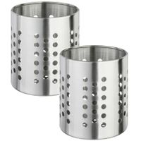 Set van 2x stuks ronde keukengerei houder zilver 13,5 cm van RVS - thumbnail