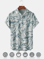 Men's Leaf Print Moisture Wicking Fabric Fashion Hawaiian Lapel Pocket Short Sleeve Shirt - thumbnail