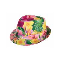 PartyXplosion Verkleed hoedje voor Tropical Hawaii party - bloemen print - volwassenen - Carnaval   -