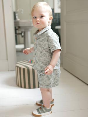 Babyset overhemd short babyjongen saliegroen