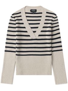 A.P.C. pull nervuré à rayures - Blanc