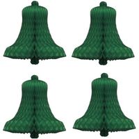 4x Decoratie kerst versiering kerstklokjes groen 16 cm