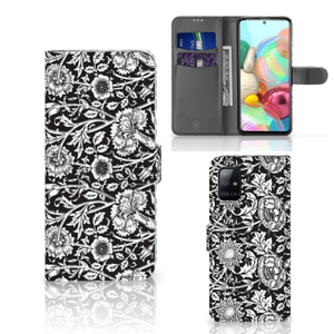 Samsung Galaxy A71 Hoesje Black Flowers