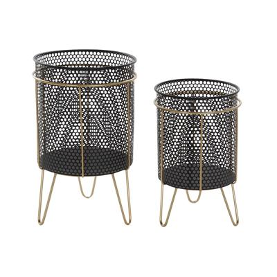 Plantenbakkenset DKD Home Decor Zwart Gouden Metaal Loft 36 x 36 x 58 cm