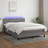 Boxspring met matras en LED stof donkergrijs 140x200 cm