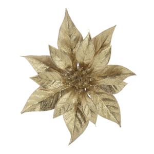 Decoratie bloem - kerstster - op clip - goud - glitter -18 cm - kunststof - kerstversiering