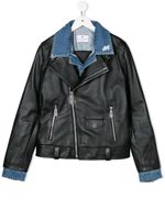 Philipp Plein Junior veste de moto à col en denim - Noir - thumbnail