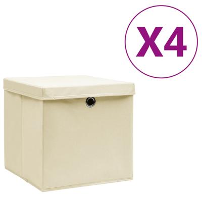 Opbergboxen met deksel 4 st 28x28x28 cm crmekleurig