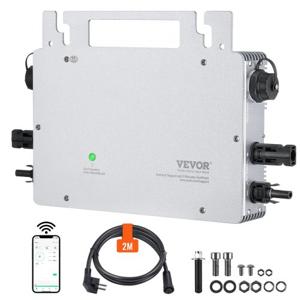 VEVOR Solar Grid Tie Micro-omvormer, 600W IP67 waterdichte Solar Micro-omvormer, zonne-energie Grid Tie-omvormer, DC 18-50V bedrijfsspanning met APP WiFi-antenne voedingskabel