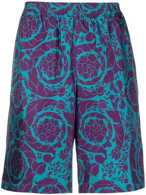 Versace short en soie à imprimé Barocco Silhouette - Bleu