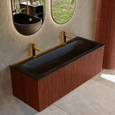 Badmeubel Mondiaz Kurve | 120 cm cm | Meubelkleur Ruby | Wastafelkleur Urban | Solid surface | Wasbak midden spoelbak | 2 kraangaten