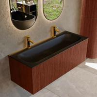 Badmeubel Mondiaz Kurve | 120 cm cm | Meubelkleur Ruby | Wastafelkleur Urban | Solid surface | Wasbak midden spoelbak | 2 kraangaten