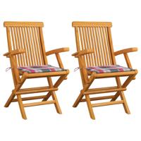 Tuinstoelen 2 st met rood geruite kussens massief teakhout