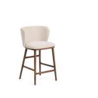 Kave Home Ciselia barkruk H65 chenille Beige poot donker hout