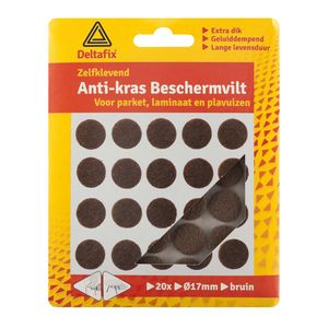 Deltafix Anti-krasvilt - 20x - bruin - 17 mm - rond - zelfklevend - meubel beschermvilt   -