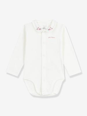 Body baby met geborduurde kraag in ribstof PETIT BATEAU wit