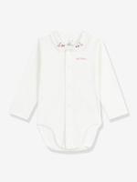 Body baby met geborduurde kraag in ribstof PETIT BATEAU wit
