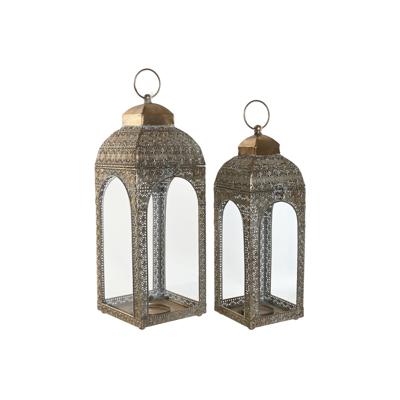 Lantaarn Home ESPRIT Gouden Metaal Kristal Arabisch Decapé 20 X 20 X 56 cm (2 Onderdelen)
