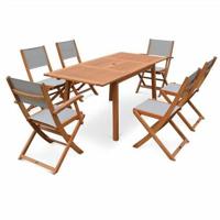 sweeek - Uitschuifbare houten tuintafel, 6 stoelen