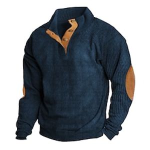Voor heren Sweatshirt Sweatshirt met kwartrits Marineblauw Opstaande boord Effen Lapwerk Kleurenblok Sport Outdoor Dagelijks Feestdagen Corduroy Streetwear Basic Casual Lente Herfst Kleding miniinthebox