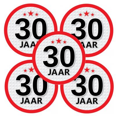 30 jaar leeftijd sticker - 5x - rond - Dia 15 cm - 30 jaar verjaardag - jubileum - leeftijd versieri
