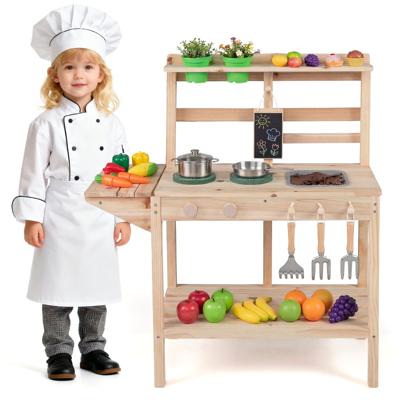 Houten Speelgoedkeukenset Voor Kinderen Met Fornuis Gootsteen Knoppen En Krijtbord